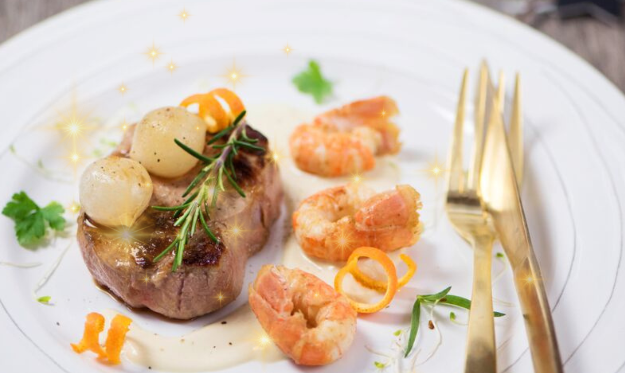 Grenadins de Veau d’Aveyron et du Ségala aux langoustines, sauce champagne Grenadins de Veau d’Aveyron et du Ségala aux langoustines, sauce champagne
